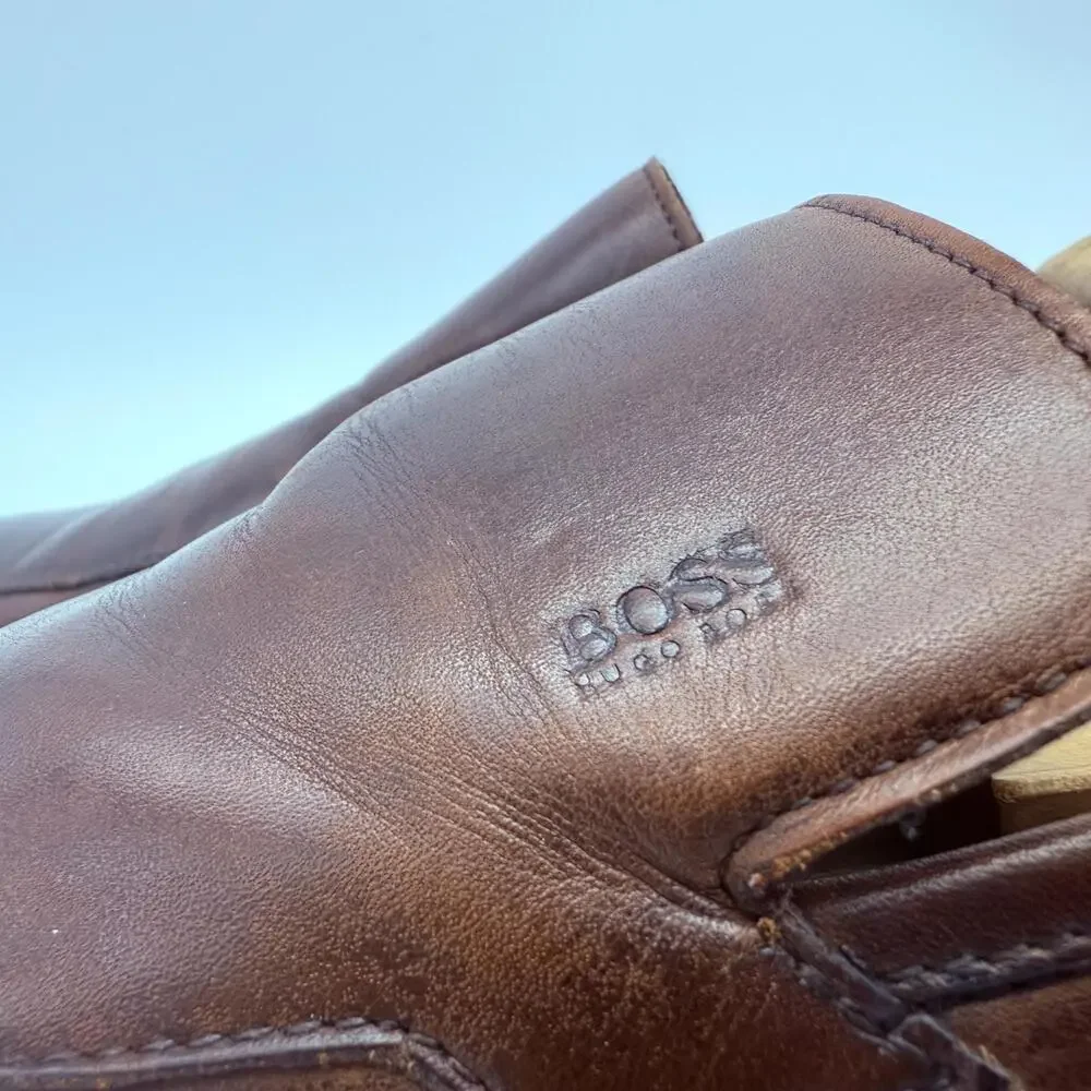 Hugo Boss Mens Brown Leather Loafers Dress Shoes Size 9.5 - Picture 11 of 12